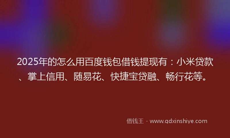 2025年的怎么用百度钱包借钱提现有：小米贷款、掌上信用、随易花、快捷宝贷融、畅行花等。