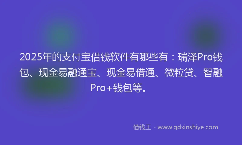 2025年的支付宝借钱软件有哪些有：瑞泽Pro钱包、现金易融通宝、现金易借通、微粒贷、智融Pro+钱包等。