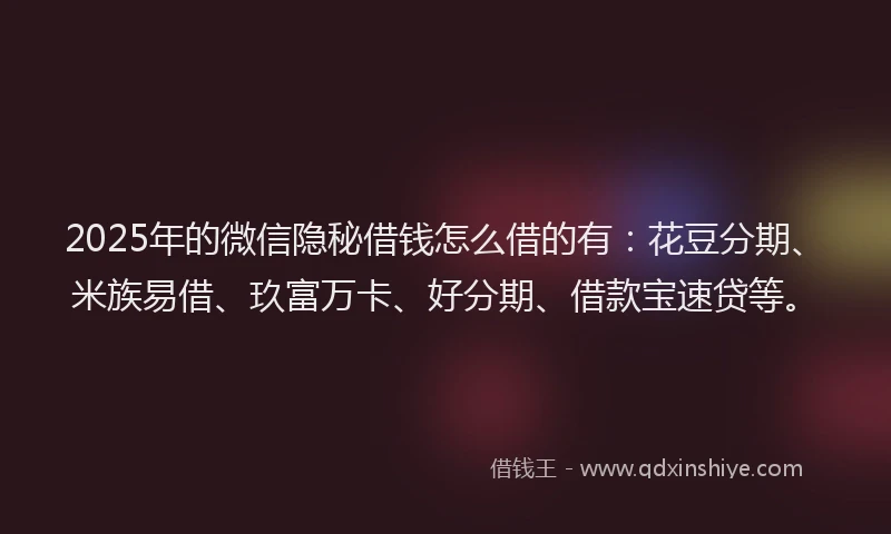 2025年的微信隐秘借钱怎么借的有：花豆分期、米族易借、玖富万卡、好分期、借款宝速贷等。
