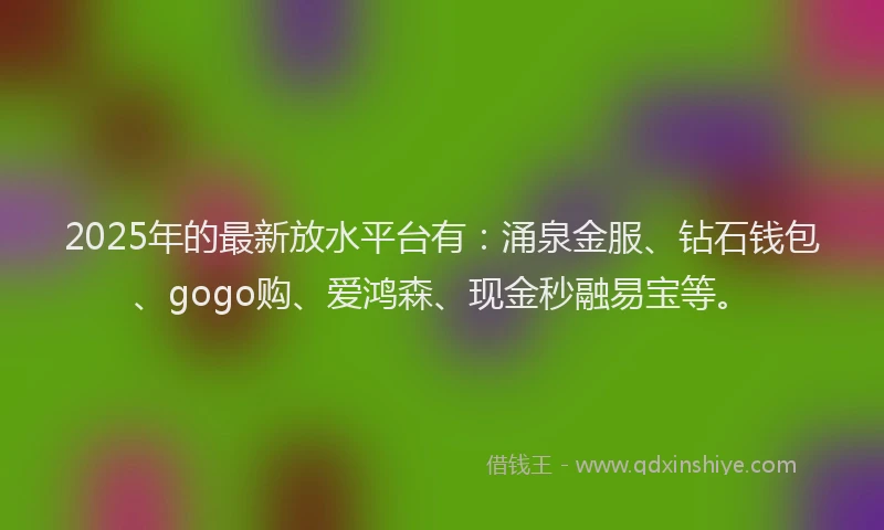 2025年的最新放水平台有：涌泉金服、钻石钱包、gogo购、爱鸿森、现金秒融易宝等。