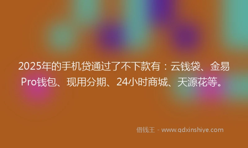 2025年的手机贷通过了不下款有：云钱袋、金易Pro钱包、现用分期、24小时商城、天源花等。
