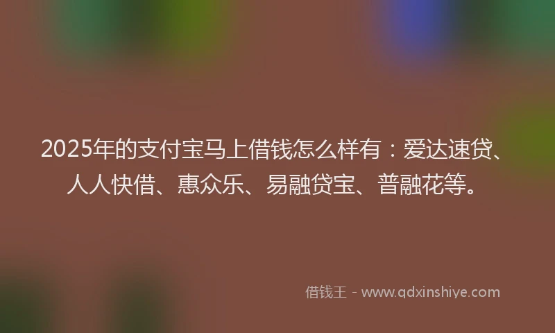 2025年的支付宝马上借钱怎么样有：爱达速贷、人人快借、惠众乐、易融贷宝、普融花等。