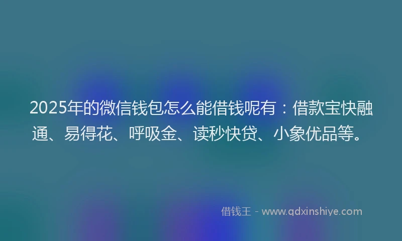 2025年的微信钱包怎么能借钱呢有：借款宝快融通、易得花、呼吸金、读秒快贷、小象优品等。