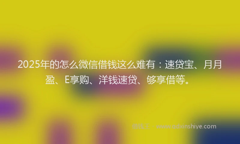 2025年的怎么微信借钱这么难有：速贷宝、月月盈、E享购、洋钱速贷、够享借等。