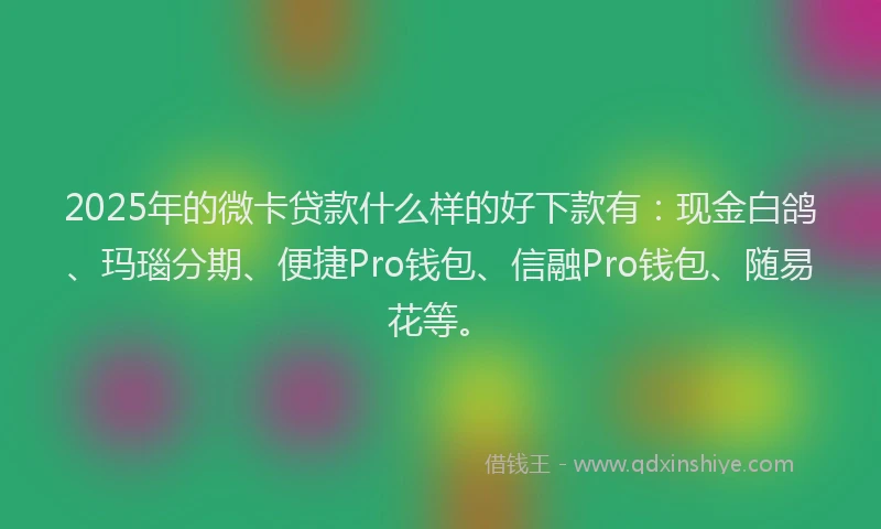 2025年的微卡贷款什么样的好下款有：现金白鸽、玛瑙分期、便捷Pro钱包、信融Pro钱包、随易花等。
