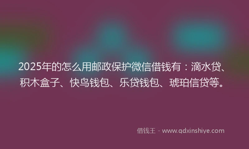 2025年的怎么用邮政保护微信借钱有：滴水贷、积木盒子、快鸟钱包、乐贷钱包、琥珀信贷等。