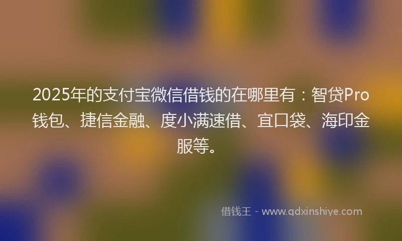2025年的支付宝微信借钱的在哪里有：智贷Pro钱包、捷信金融、度小满速借、宜口袋、海印金服等。