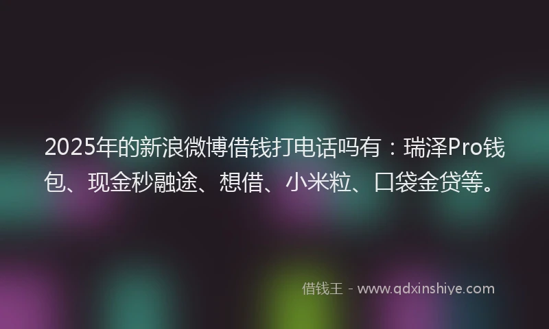 2025年的新浪微博借钱打电话吗有：瑞泽Pro钱包、现金秒融途、想借、小米粒、口袋金贷等。