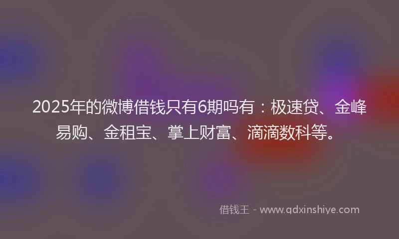 2025年的微博借钱只有6期吗有：极速贷、金峰易购、金租宝、掌上财富、滴滴数科等。