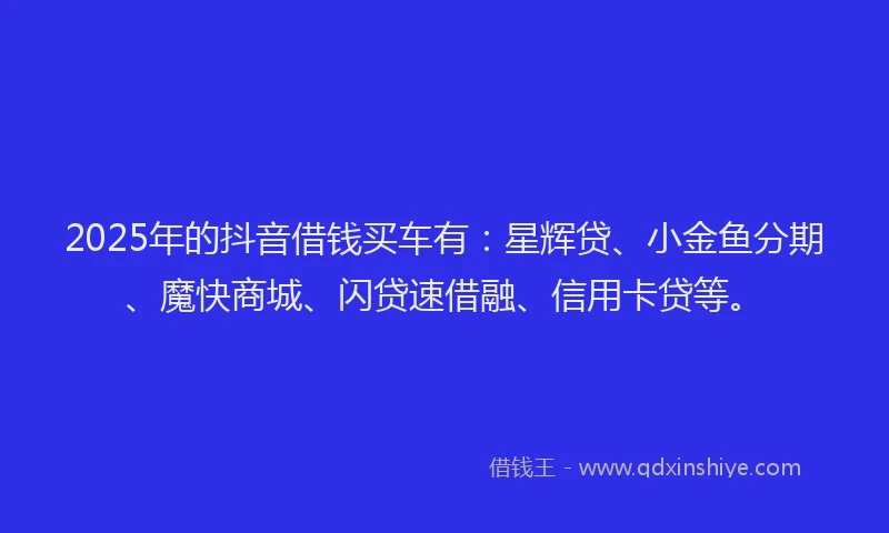 2025年的抖音借钱买车有：星辉贷、小金鱼分期、魔快商城、闪贷速借融、信用卡贷等。