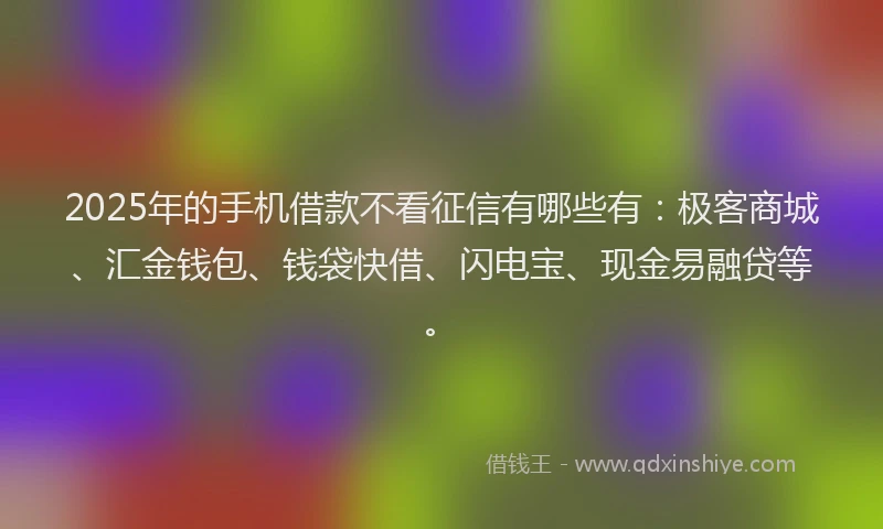 2025年的手机借款不看征信有哪些有：极客商城、汇金钱包、钱袋快借、闪电宝、现金易融贷等。