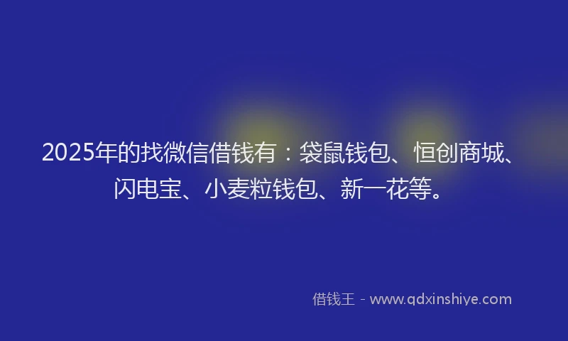 2025年的找微信借钱有：袋鼠钱包、恒创商城、闪电宝、小麦粒钱包、新一花等。