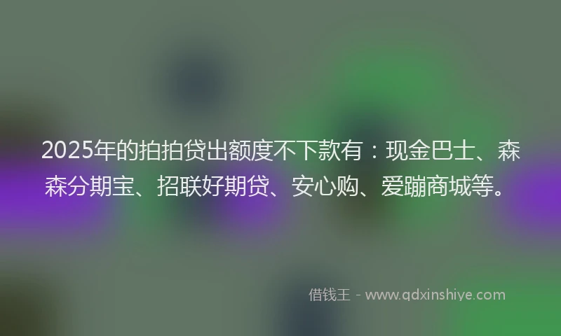 2025年的拍拍贷出额度不下款有：现金巴士、森森分期宝、招联好期贷、安心购、爱蹦商城等。