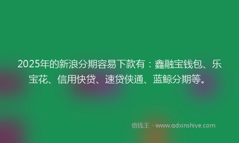 2025年的新浪分期容易下款有：鑫融宝钱包、乐宝花、信用快贷、速贷侠通、蓝鲸分期等。