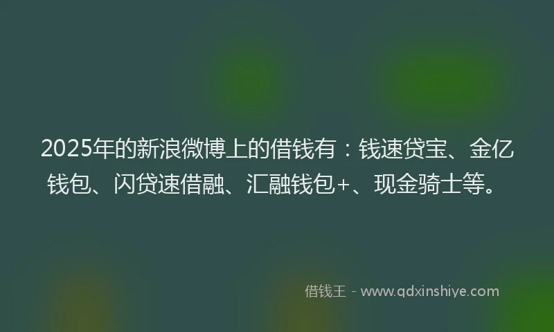 2025年的新浪微博上的借钱有：钱速贷宝、金亿钱包、闪贷速借融、汇融钱包+、现金骑士等。