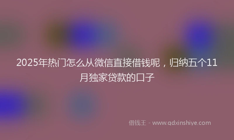 2025年热门怎么从微信直接借钱呢，归纳五个11月独家贷款的口子