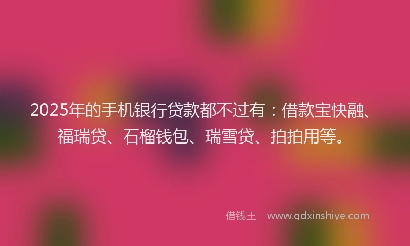 2025年的手机银行贷款都不过有：借款宝快融、福瑞贷、石榴钱包、瑞雪贷、拍拍用等。