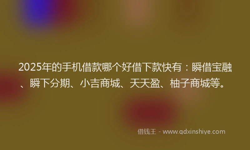 2025年的手机借款哪个好借下款快有：瞬借宝融、瞬下分期、小吉商城、天天盈、柚子商城等。