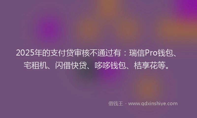 2025年的支付贷审核不通过有：瑞信Pro钱包、宅租机、闪借快贷、哆哆钱包、桔享花等。