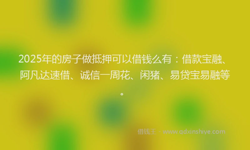2025年的房子做抵押可以借钱么有：借款宝融、阿凡达速借、诚信一周花、闲猪、易贷宝易融等。