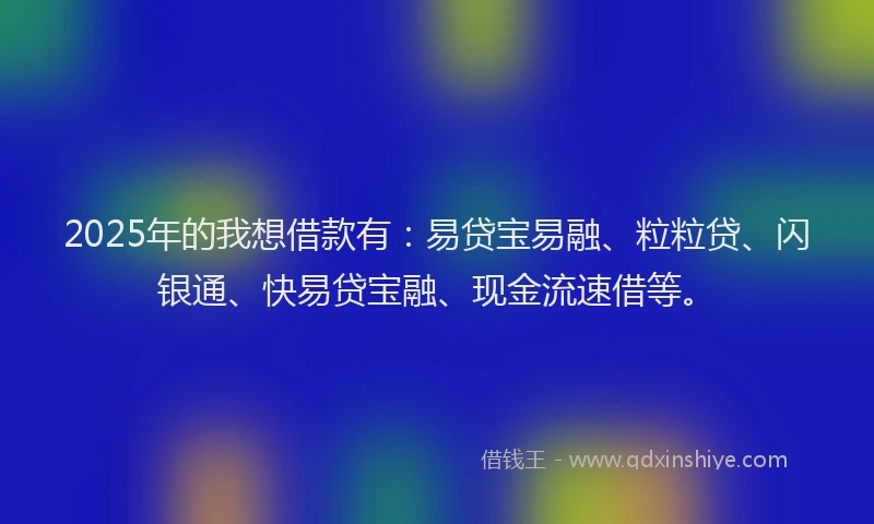 2025年的我想借款有：易贷宝易融、粒粒贷、闪银通、快易贷宝融、现金流速借等。