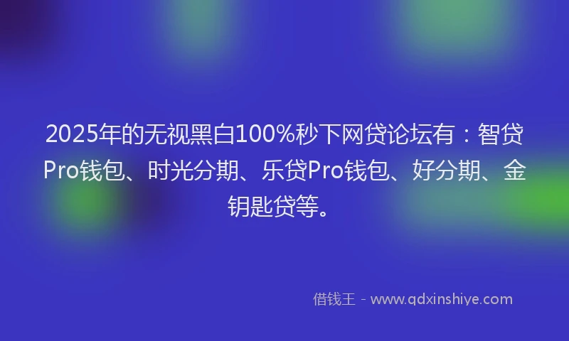 2025年的无视黑白100%秒下网贷论坛有：智贷Pro钱包、时光分期、乐贷Pro钱包、好分期、金钥匙贷等。