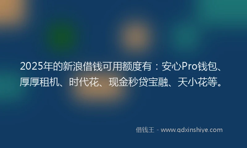 2025年的新浪借钱可用额度有：安心Pro钱包、厚厚租机、时代花、现金秒贷宝融、天小花等。