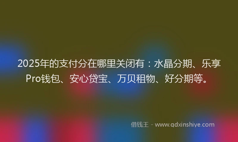 2025年的支付分在哪里关闭有：水晶分期、乐享Pro钱包、安心贷宝、万贝租物、好分期等。