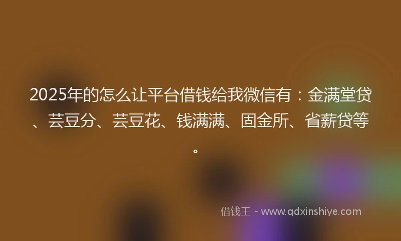 2025年的怎么让平台借钱给我微信有：金满堂贷、芸豆分、芸豆花、钱满满、固金所、省薪贷等。