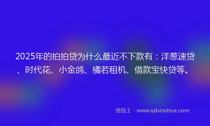 2025年的拍拍贷为什么最近不下款有：洋葱速贷、时代花、小金鸽、橘若租机、借款宝快贷等。