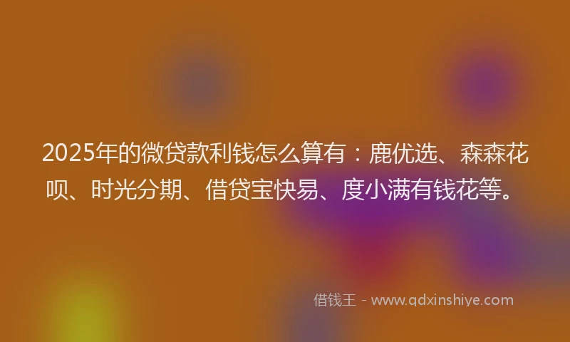 2025年的微贷款利钱怎么算有：鹿优选、森森花呗、时光分期、借贷宝快易、度小满有钱花等。