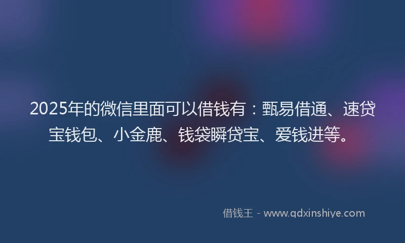 2025年的微信里面可以借钱有：甄易借通、速贷宝钱包、小金鹿、钱袋瞬贷宝、爱钱进等。