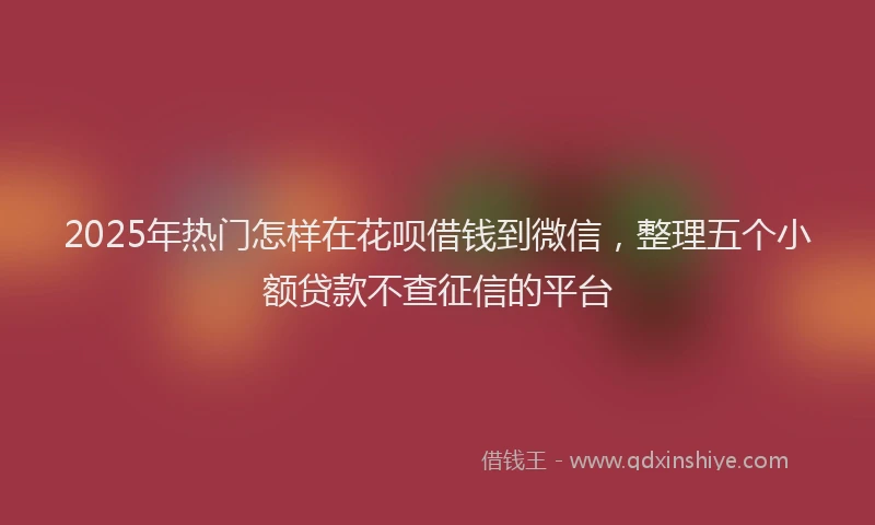 2025年热门怎样在花呗借钱到微信，整理五个小额贷款不查征信的平台