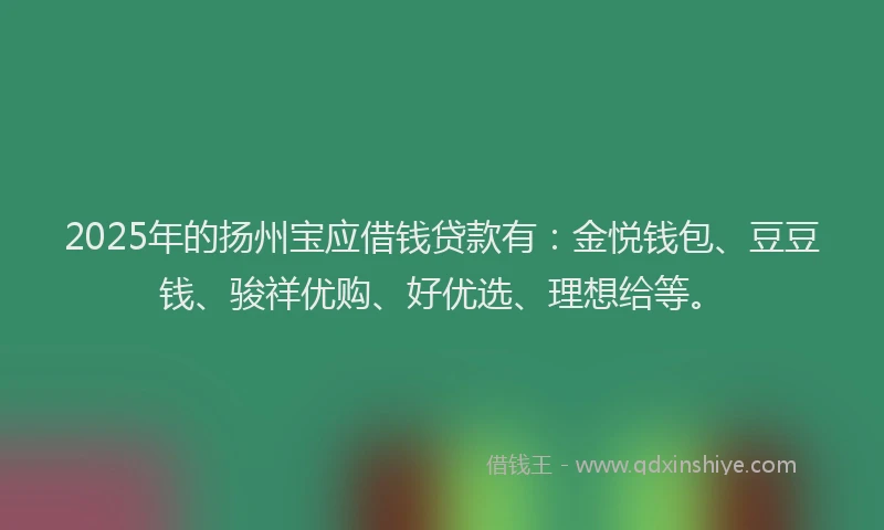 2025年的扬州宝应借钱贷款有：金悦钱包、豆豆钱、骏祥优购、好优选、理想给等。