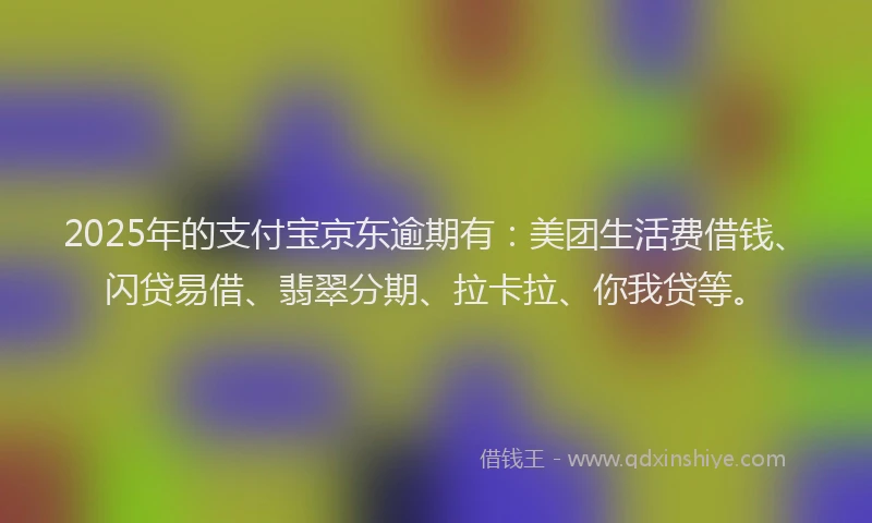 2025年的支付宝京东逾期有：美团生活费借钱、闪贷易借、翡翠分期、拉卡拉、你我贷等。
