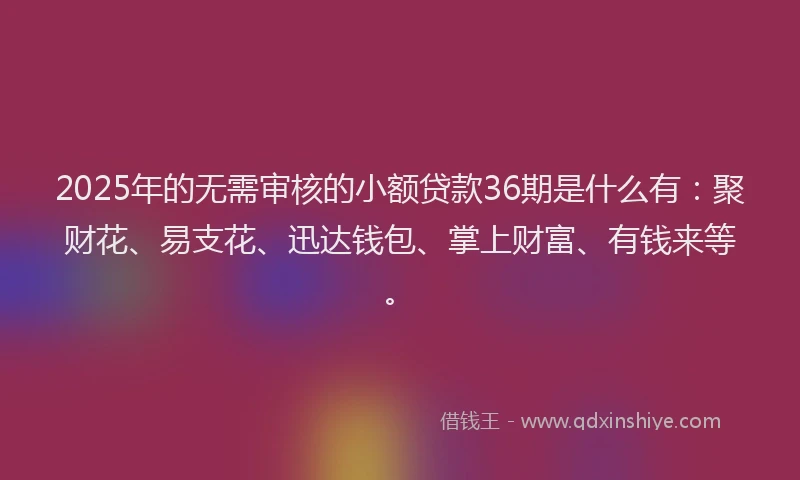 2025年的无需审核的小额贷款36期是什么有：聚财花、易支花、迅达钱包、掌上财富、有钱来等。