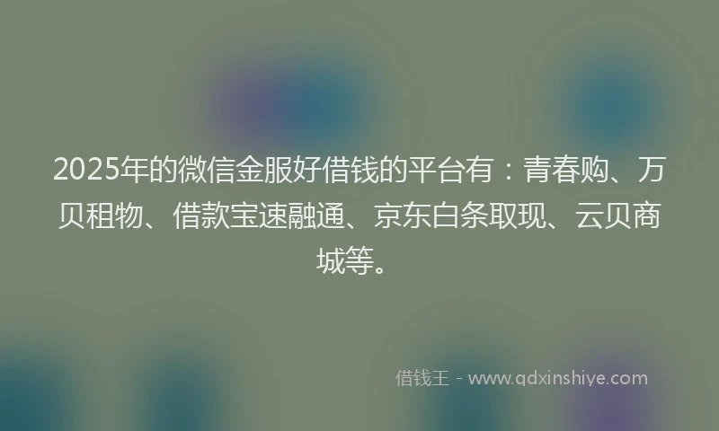2025年的微信金服好借钱的平台有：青春购、万贝租物、借款宝速融通、京东白条取现、云贝商城等。