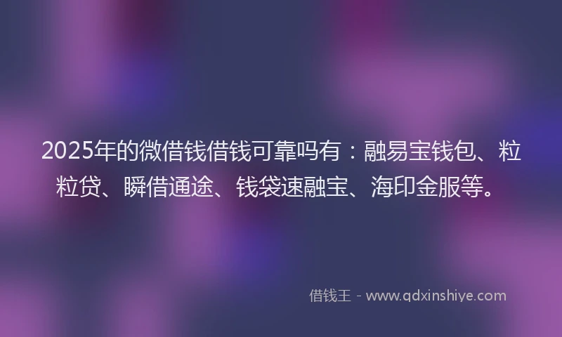 2025年的微借钱借钱可靠吗有：融易宝钱包、粒粒贷、瞬借通途、钱袋速融宝、海印金服等。