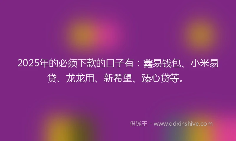 2025年的必须下款的口子有：鑫易钱包、小米易贷、龙龙用、新希望、臻心贷等。