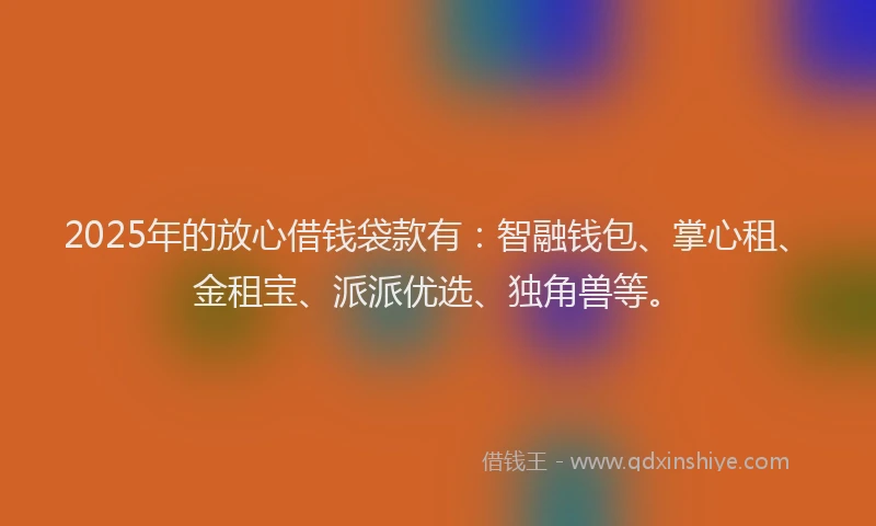 2025年的放心借钱袋款有：智融钱包、掌心租、金租宝、派派优选、独角兽等。