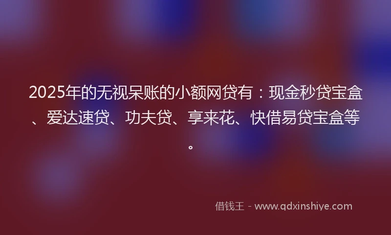 2025年的无视呆账的小额网贷有：现金秒贷宝盒、爱达速贷、功夫贷、享来花、快借易贷宝盒等。