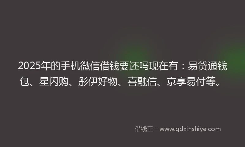 2025年的手机微信借钱要还吗现在有：易贷通钱包、星闪购、彤伊好物、喜融信、京享易付等。