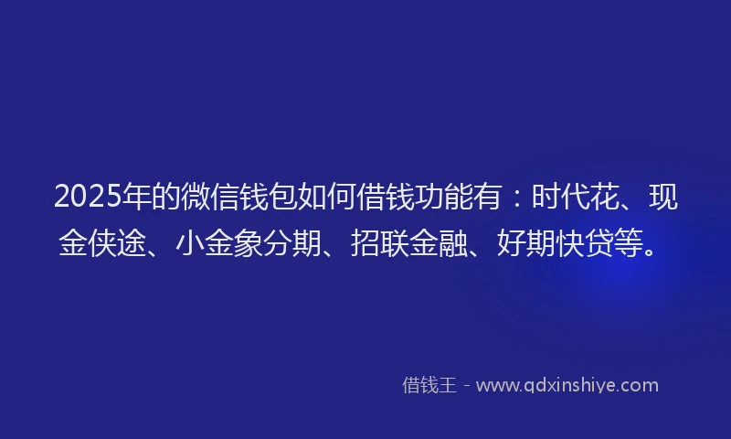 2025年的微信钱包如何借钱功能有：时代花、现金侠途、小金象分期、招联金融、好期快贷等。