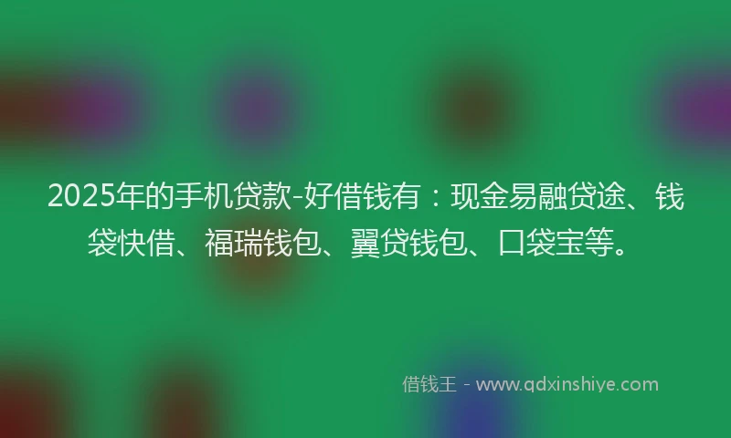 2025年的手机贷款-好借钱有：现金易融贷途、钱袋快借、福瑞钱包、翼贷钱包、口袋宝等。