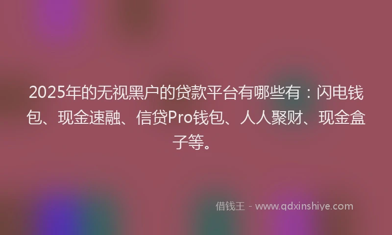 2025年的无视黑户的贷款平台有哪些有：闪电钱包、现金速融、信贷Pro钱包、人人聚财、现金盒子等。