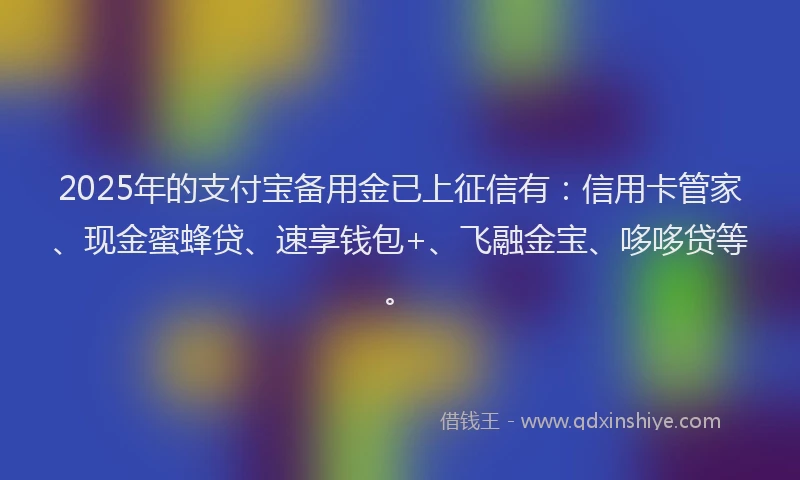 2025年的支付宝备用金已上征信有：信用卡管家、现金蜜蜂贷、速享钱包+、飞融金宝、哆哆贷等。