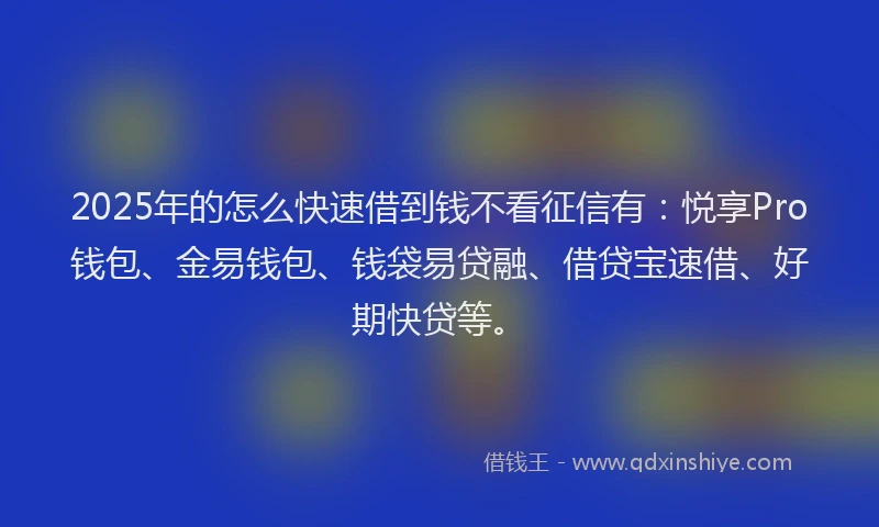 2025年的怎么快速借到钱不看征信有：悦享Pro钱包、金易钱包、钱袋易贷融、借贷宝速借、好期快贷等。