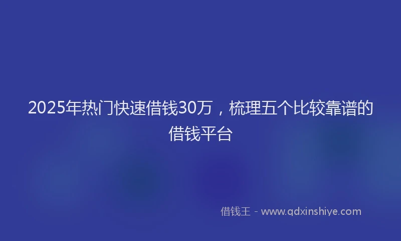 2025年热门快速借钱30万，梳理五个比较靠谱的借钱平台