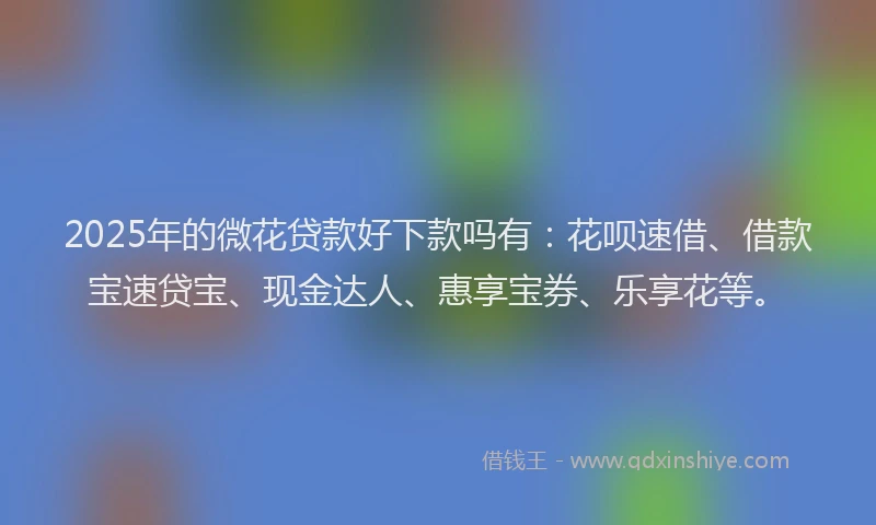 2025年的微花贷款好下款吗有：花呗速借、借款宝速贷宝、现金达人、惠享宝券、乐享花等。