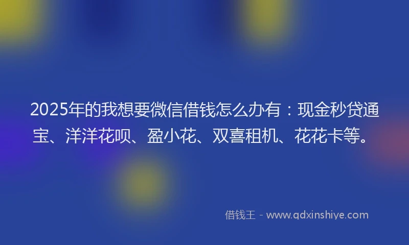 2025年的我想要微信借钱怎么办有：现金秒贷通宝、洋洋花呗、盈小花、双喜租机、花花卡等。